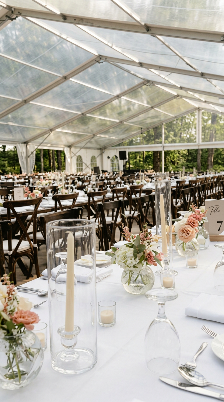 The raised ceremony lawn framed by forest